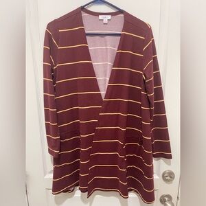 LuLaRoe Burgundy and Yellow Striped Cardigan